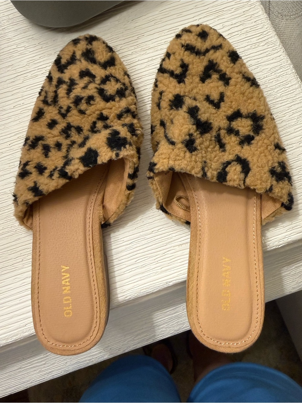 Old Navy Leopard Faux-Shearling Slip-On Mules in Camel and Black